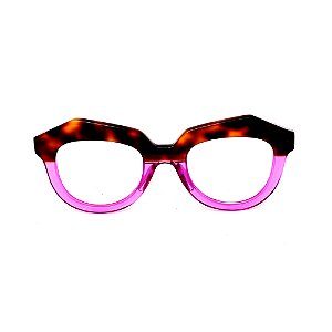 Óculos de Grau Gustavo Eyewear G37 3 em animal print e violeta, com as hastes em animal print.