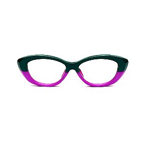 Óculos de Grau Gustavo Eyewear G50 5 nas cores verde e violeta, com as hastes em animal print.