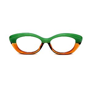 Óculos de Grau G103 4 nas cores verde e caramelo, com as hastes pretas.