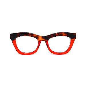 Óculos de Grau Gustavo Eyewear G69 1 em animal print e vermelho com as hastes animal print. Clássico