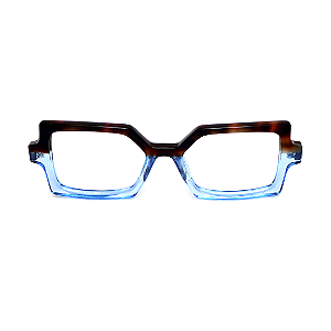 Óculos de Grau G127 2 em animal print e azul, hastes animal print. Clássico