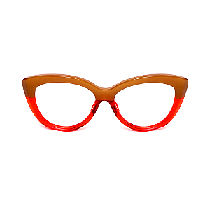 Óculos de Grau G107 7 nas cores doce de leite e vermelho, com as hastes pretas.