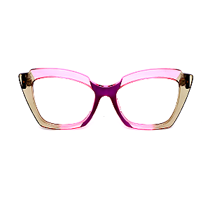 Óculos de Grau Gustavo Eyewear G111 5 nas cores rosa, fumê e violeta, com as hastes vermelhas.