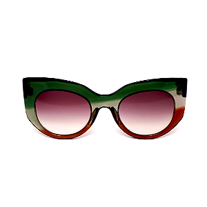 Óculos de Sol G13 6 nas cores verde, acqua e caramelo com as hastes preta e lentes marrom.