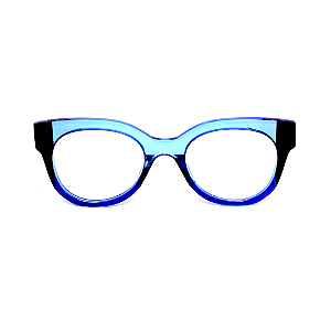 Óculos de Grau Gustavo Eyewear G56 3 nas cores acqua, preto e azul, com as hastes em animal print.