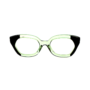 Óculos de Grau G70 8 nas cores acqua e preto, com as hastes pretas.