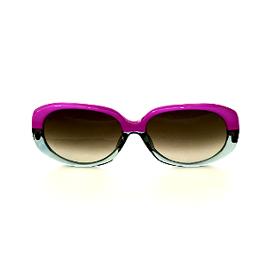 Óculos de Sol Gustavo Eyewear G122 2 nas cores violeta e acqua, com as hastes em Animal Print e lentes marrom.