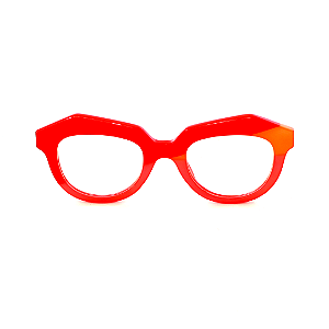 Óculos de Grau Gustavo Eyewear G37 9 nas vermelho, laranja e rosa, com as hastes vermelhas. Origem.