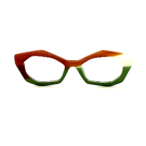 Óculos de Grau Gustavo Eyewear G53 7 nas cores marrom, verde e branco, com as hastes em Animal Print. Origem