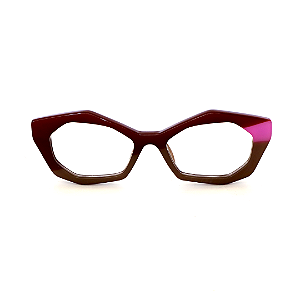 Óculos de Grau Gustavo Eyewear G53 15 nas cores marrom, doce de leite e violeta, com as hastes Animal Print. Origem