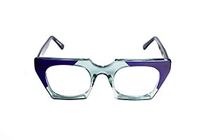 Óculos de Grau G160 2 em tons de azul, com as hastes pretas.