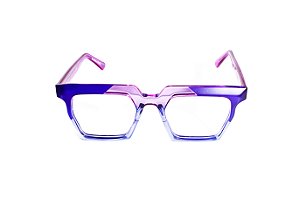 Óculos de Grau G159 4 em tons de azul e lilás, com as hastes lilás.