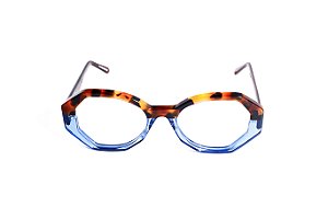 Óculos de Grau G157 6 em Animal Print e azul, com as hastes marrom. Clássico