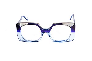 Óculos de Grau G154 8 em tons de azul e fumê, com as hastes azuis.