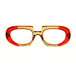 Óculos de Grau G116 1 nas cores vermelho e âmbar, hastes vermelhas.