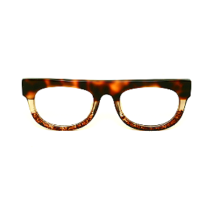 Óculos de Grau Gustavo Eyewear G14 7 em Animal Print, âmbar e caramelo flocado, com as hastes em animal print. Clássico.