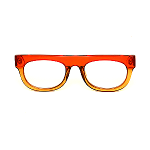 Óculos de Grau Gustavo Eyewear G14 8 nas cores vermelho e âmbar, com as hastes vermelhas.