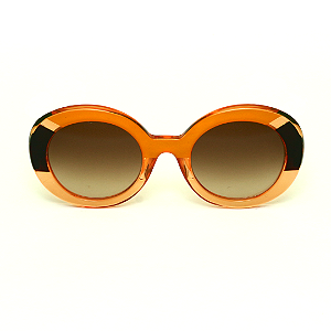 Óculos de Sol Gustavo Eyewear G61 2 nas cores dourado, âmbar e marrom, hastes marrom e lentes marrom degrade. Outono Inverno.