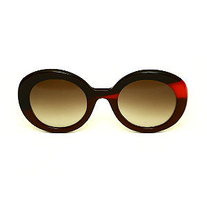 Óculos de Sol Gustavo Eyewear G61 4 nas cores preto, marrom e vermlaho, hastes vermelhas e lentes marrom degrade. Origem.