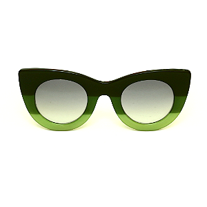 Óculos de Sol Gustavo Eyewear G48 3 em tons de verde, hastes pretas e lentes cinza degrade. Outono Inverno