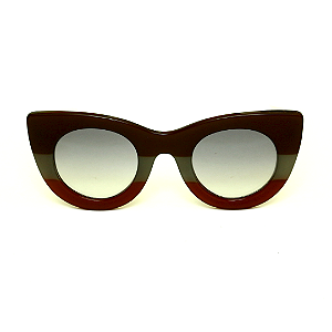 Óculos de Sol Gustavo Eyewear G48 4 nas cores marrom, cinza e vermelho, hastes pretas e lentes cinza degrade. Outono Inverno