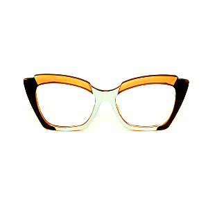 Óculos de Grau Gustavo Eyewear G111 2 nas cores marrom, prata e âmbar, com as hastes marrom.