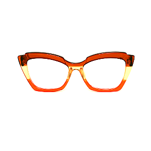 Óculos de Grau Gustavo Eyewear G111 3 nas cores marrom, vermelho e âmbar, com as hastes marrom.
