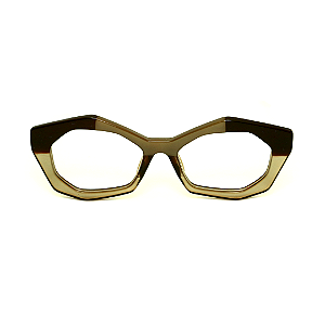 Óculos de Grau Gustavo Eyewear G53 5 em tons de cinza e marrom, com as hastes marrom.