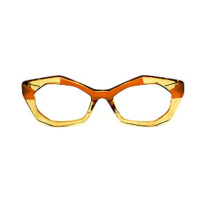 Óculos de Grau Gustavo Eyewear G53 6 nas cores âmbar e dourado, com as hastes em animal print.