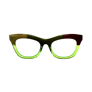 Óculos de Grau Gustavo Eyewear G69 1 em tons de marrom e verde, com as hastes marrom.