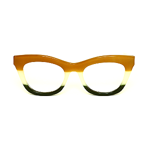 Óculos de Grau Gustavo Eyewear G69 13 nas cores marrom, branco e verde, com as hastes em animal print.