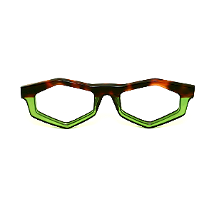 Óculos de Grau Gustavo Eyewear G153 2 em animal print e verde, hastes animal print. Clássico