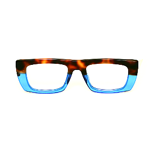 Óculos de Grau Gustavo Eyewear G80 1 em Animal Print e azul, hastes animal print. Clássico.