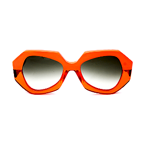 Óculos de Sol Gustavo Eyewear G139 2 na cor laranja. Hastes Animal Print. Lentes Marrom.