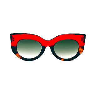 Óculos de Sol Gustavo Eyewear G13 2 em Animal Print e vermelho, hastes vermelhas e lentes cinza. Clássico