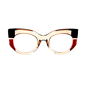 Óculos de Grau Gustavo Eyewear G13 1 em âmbar, preto e vermelho, hastes Animal Print.