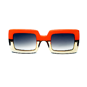 Óculos de Sol Gustavo Eyewear G01 3 em laranja e âmbar, hastes Animal Print e lentes marrom.