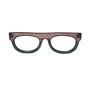 Óculos de Grau Gustavo Eyewear G14 7 em fumê e verde, hastes fumê.