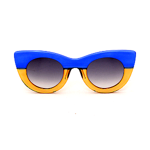 Óculos de Sol Gustavo Eyewear G48 5 em azul e caramelo, hastes Animal Print e lentes marrom.