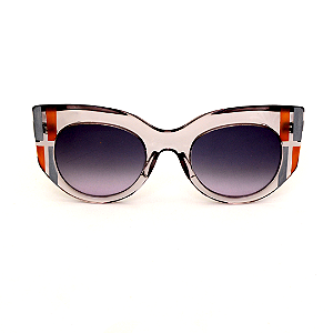 Óculos de Sol Gustavo Eyewear G13 7 em Fumê, prata e dourado, hastes fumê e lentes cinza. Art Deco