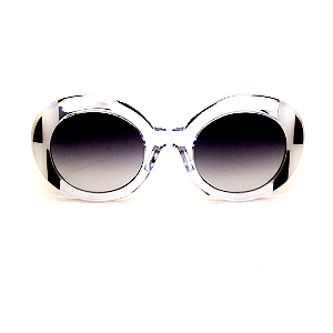 Óculos de Sol Gustavo Eyewear G61 8 em cristal, preto e branco, hastes pretas e lentes cinza. Art Deco