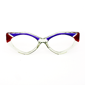 Óculos de Grau Gustavo Eyewear G161 4 nas cores cristal, vermelho e azul. Hastes vermelhas. Geométricos