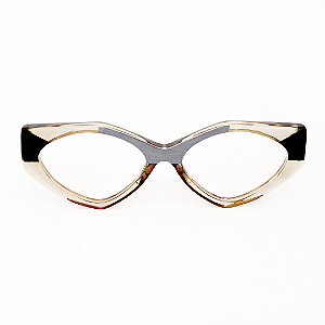 Óculos de Grau Gustavo Eyewear G161 5 nas âmbar, prata e preto. Hastes pretas. Geométricos