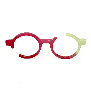 Óculos de Grau Gustavo Eyewear G162 2 em vermelho, rosa e verde. Hastes pretas. Com fios de nylon. Redondos