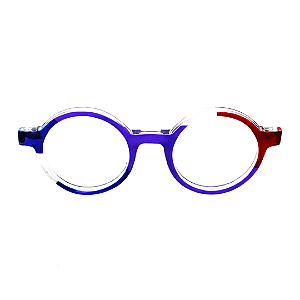 Óculos de Grau Gustavo Eyewear G163 3 em cristal, azul, violeta e vermelho. Hastes violeta. Redondos