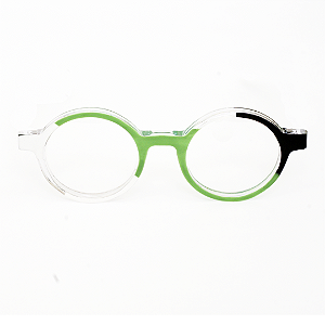 Óculos de Grau Gustavo Eyewear G163 2 em cristal, verde e preto. Hastes verdes. Redondos