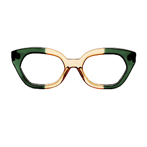 Óculos de Grau Gustavo Eyewear G70 4 em verde e âmbar. Hastes verdes.