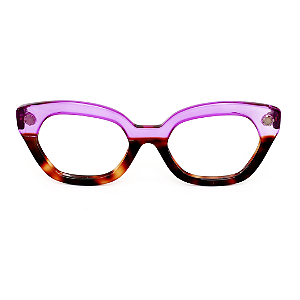 Óculos de Grau Gustavo Eyewear G70 9 em Animal Print e violeta. Hastes violeta. Clássico