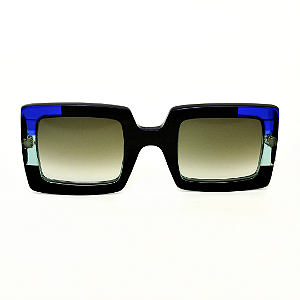 Óculos de Sol Gustavo Eyewear G01 9 preto, azul e acqua. Hastes pretas e lentes cinza degrade.