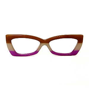 Óculos de Grau Gustavo Eyewear G81 5 Marrom, cinza e violeta. Hastes marrom.